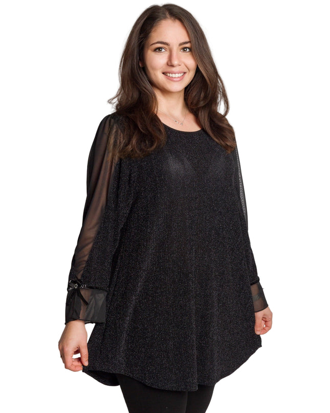 Елегантна черна туника с тюлени ръкави и разкроена кройка