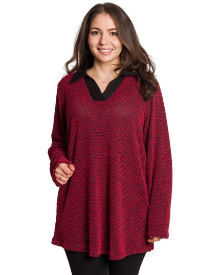 Елегантна червена туника с яка и V-образно деколте