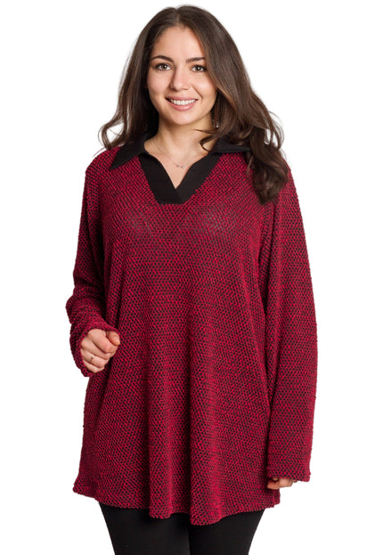 Елегантна червена туника с яка и V-образно деколте