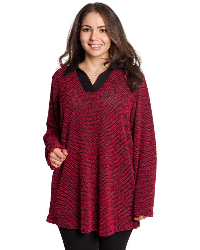 Елегантна червена туника с яка и V-образно деколте