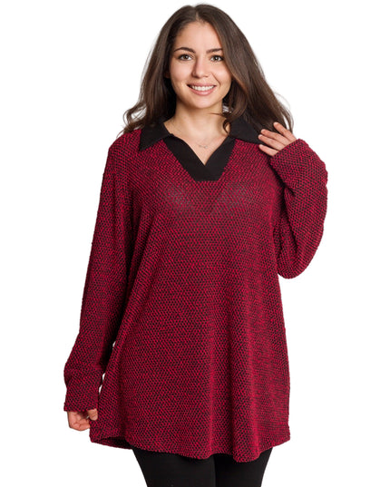 Елегантна червена туника с яка и V-образно деколте