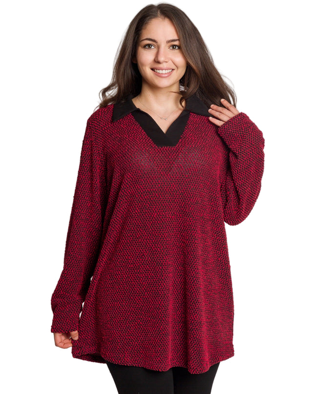 Елегантна червена туника с яка и V-образно деколте