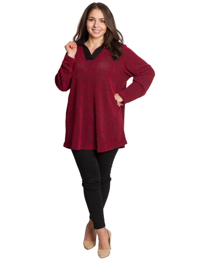 Елегантна червена туника с яка и V-образно деколте