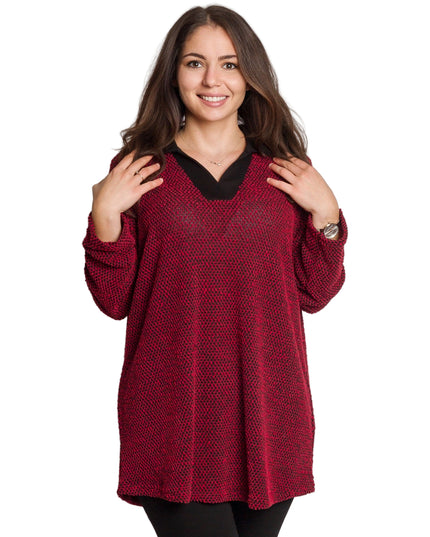 Елегантна червена туника с яка и V-образно деколте