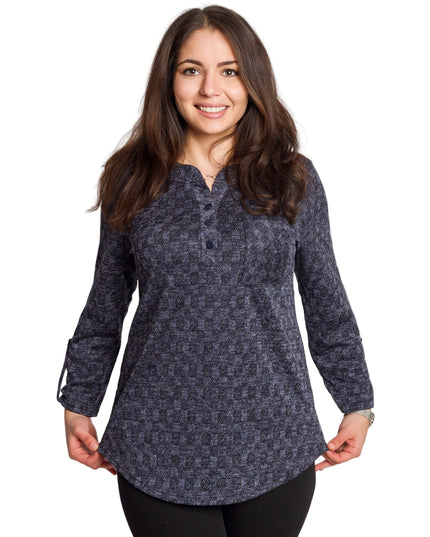 Тъмносиня туника с копчета и джобче в макси размери