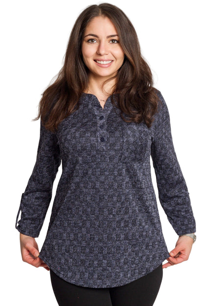 Тъмносиня туника с копчета и джобче в макси размери