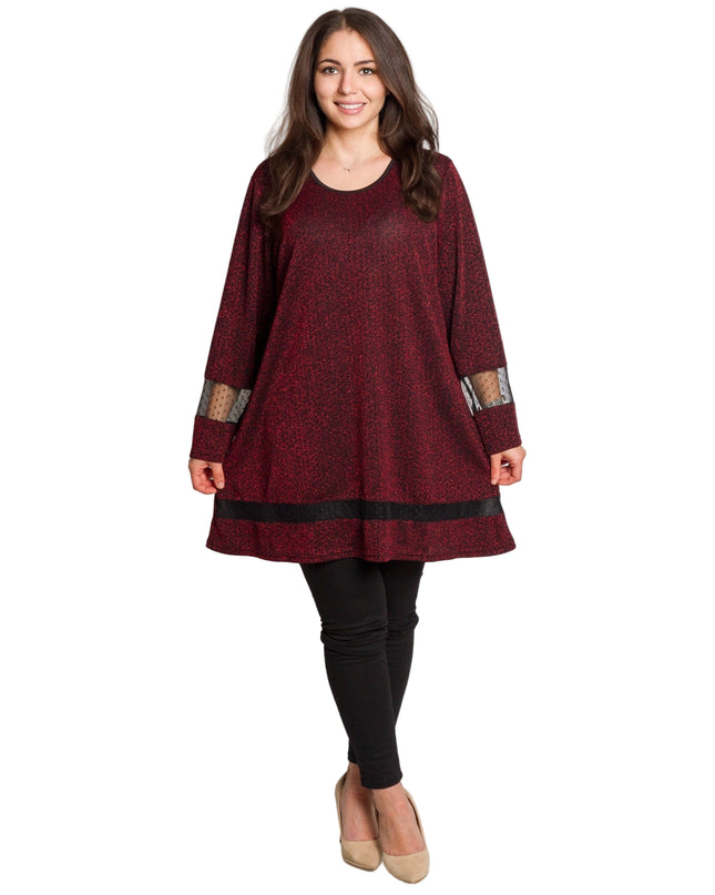 Официална туника в цвят бордо с блястящ десен в големи размери