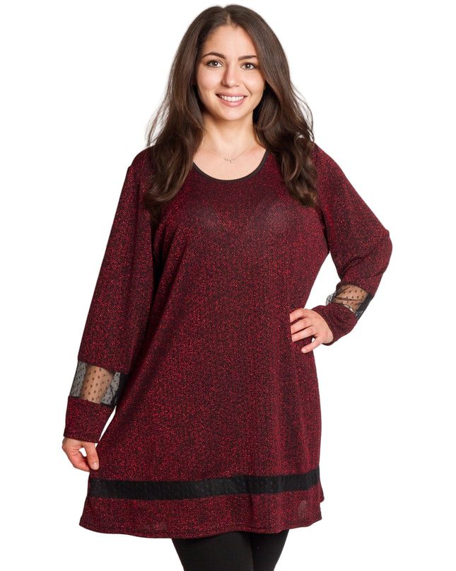 Официална туника в цвят бордо с блястящ десен в големи размери