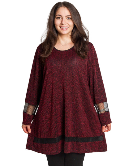 Официална туника в цвят бордо с блястящ десен в големи размери