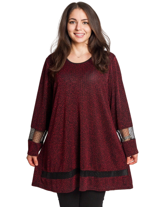 Официална туника в цвят бордо с блястящ десен в големи размери