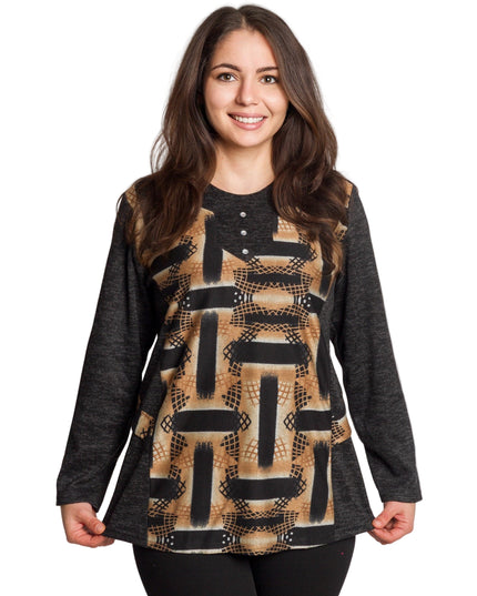 Тъмносивa туника с абстрактен принт и декоративни камъни