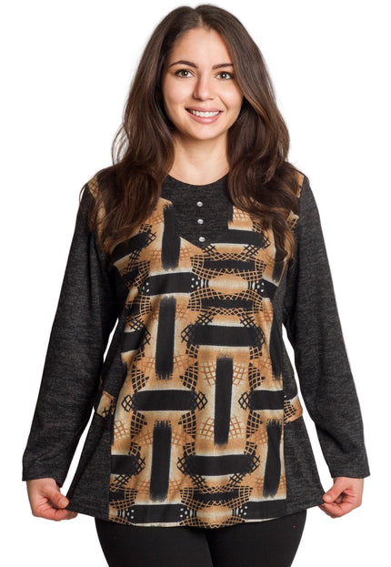 Тъмносивa туника с абстрактен принт и декоративни камъни