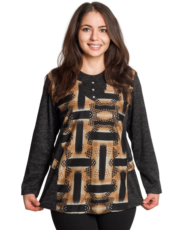 Тъмносивa туника с абстрактен принт и декоративни камъни