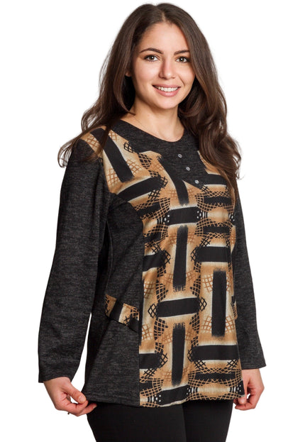 Тъмносивa туника с абстрактен принт и декоративни камъни