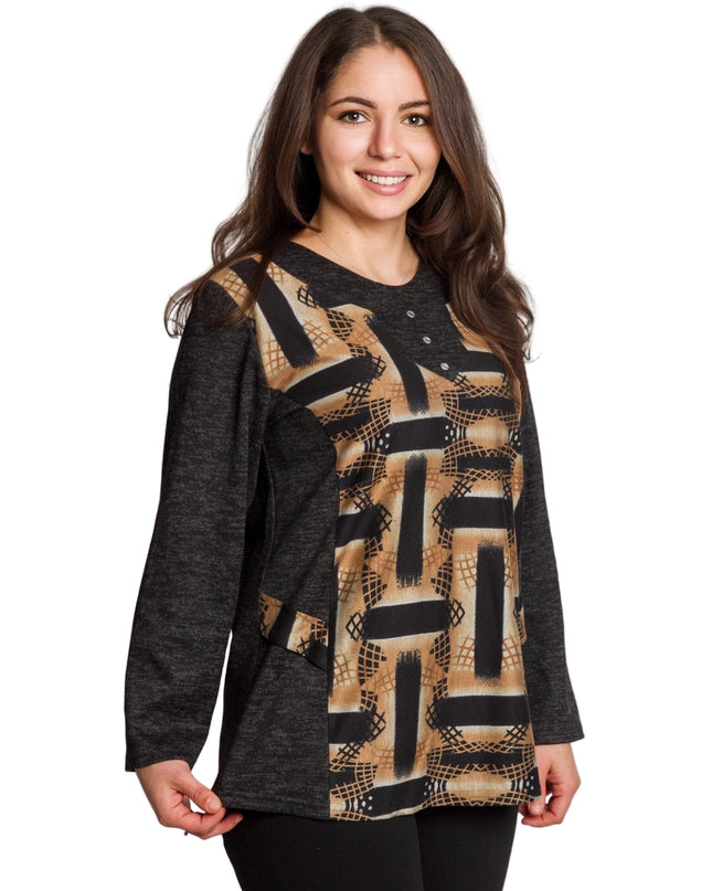 Тъмносивa туника с абстрактен принт и декоративни камъни