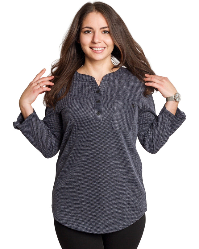 Дамска туника с права кройка и джобче в големи размери