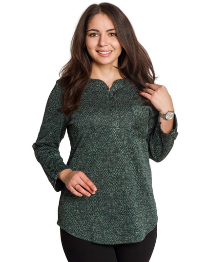 Тъмнозелена туника с копчета и джоб отпред в големи размери