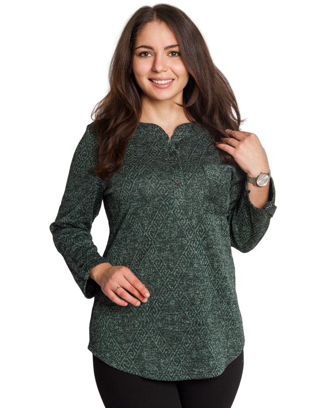 Тъмнозелена туника с копчета и джоб отпред в големи размери