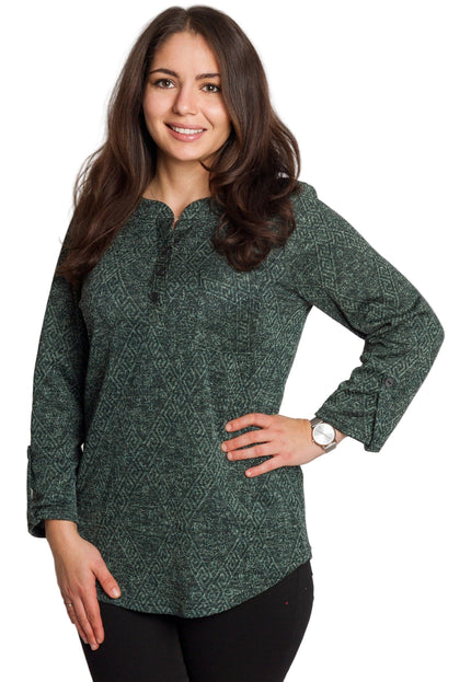 Тъмнозелена туника с копчета и джоб отпред в големи размери