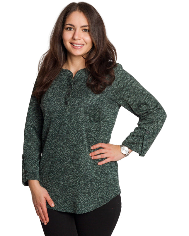 Тъмнозелена туника с копчета и джоб отпред в големи размери