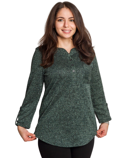 Тъмнозелена туника с копчета и джоб отпред в големи размери