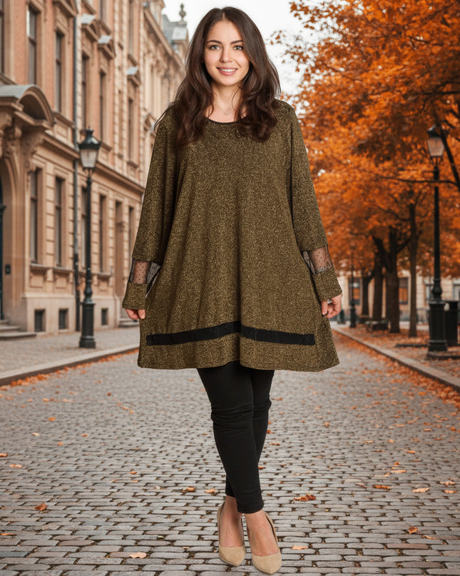 Официална златиста туника в блястящ десен и големи размери