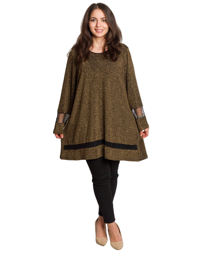 Официална златиста туника в блястящ десен и големи размери