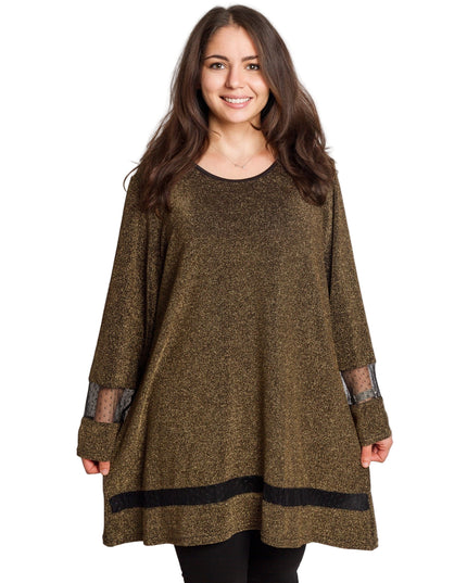 Официална златиста туника в блястящ десен и големи размери