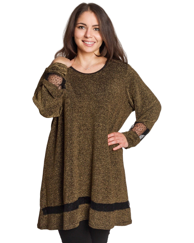 Официална златиста туника в блястящ десен и големи размери