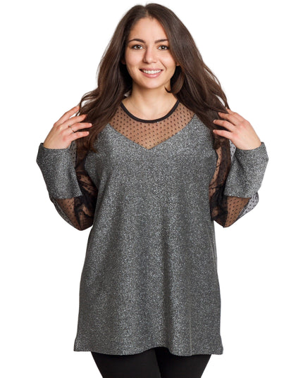 Елегантна сребриста туника с блестящ ефект в големи размери