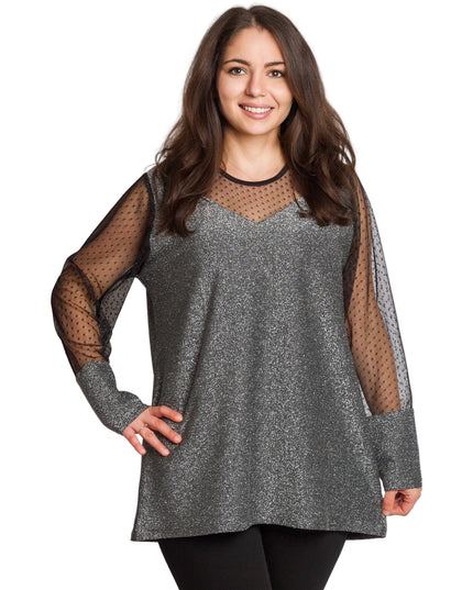 Елегантна сребриста туника с блестящ ефект в големи размери