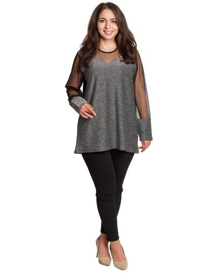 Елегантна сребриста туника с блестящ ефект в големи размери