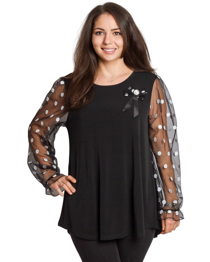 Черна разкроена официална туника с тюлени ръкави на точки