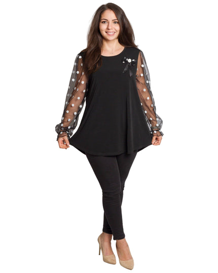 Черна разкроена официална туника с тюлени ръкави на точки