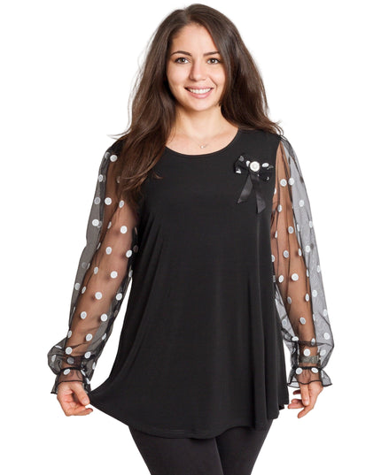 Черна разкроена официална туника с тюлени ръкави на точки