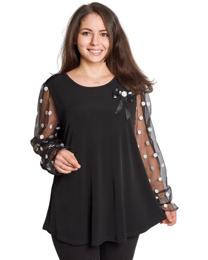 Черна разкроена официална туника с тюлени ръкави на точки
