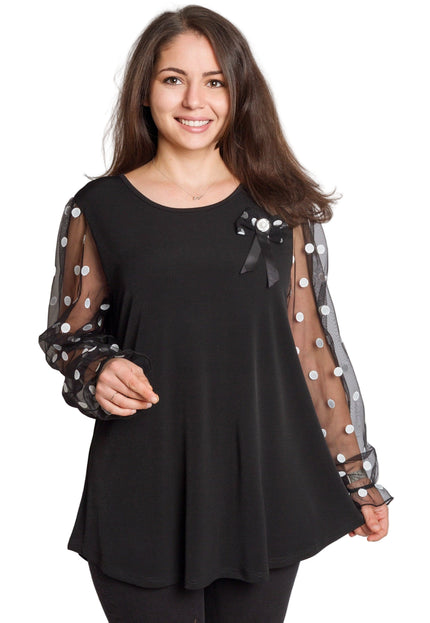 Черна разкроена официална туника с тюлени ръкави на точки