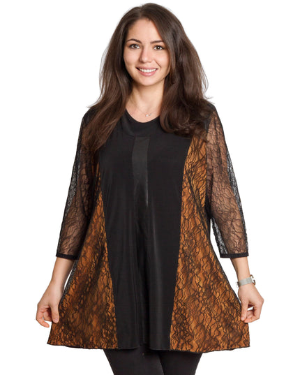 Елегантна туника с ефектни дантелени панели в големи размери