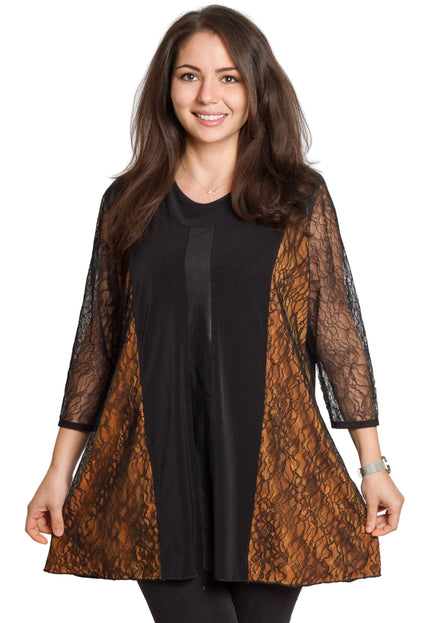 Елегантна туника с ефектни дантелени панели в големи размери