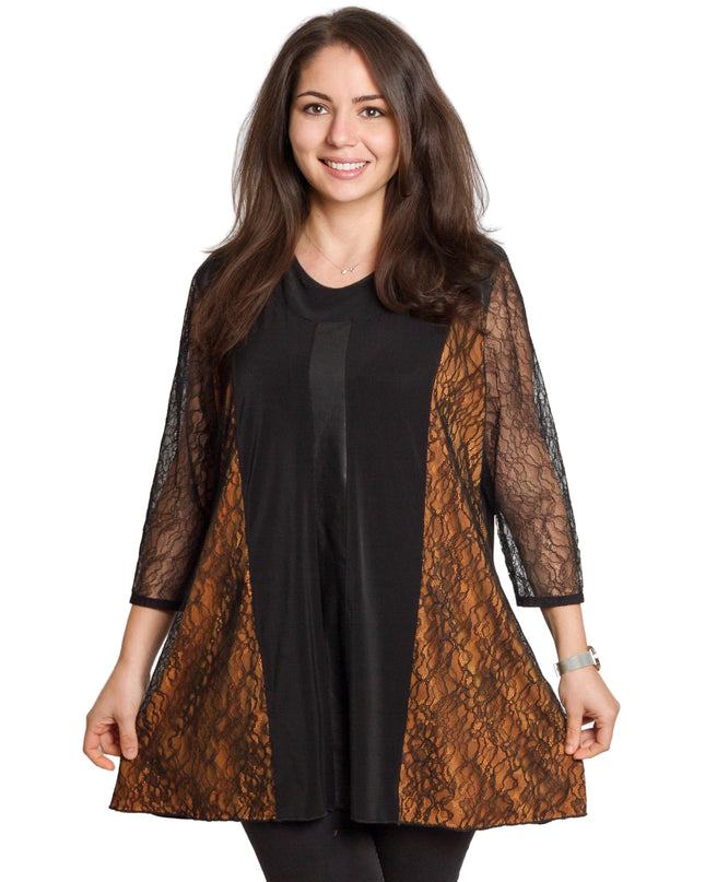 Елегантна туника с ефектни дантелени панели в големи размери