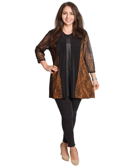 Елегантна туника с ефектни дантелени панели в големи размери