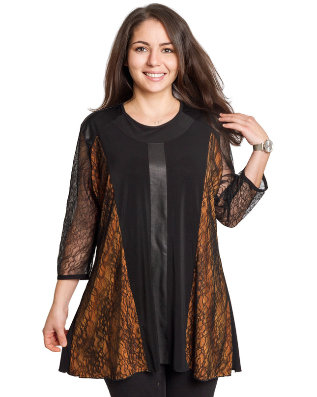 Елегантна туника с ефектни дантелени панели в големи размери