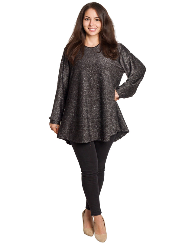 Елегантна свободна туника с блестящ десен в големи размери