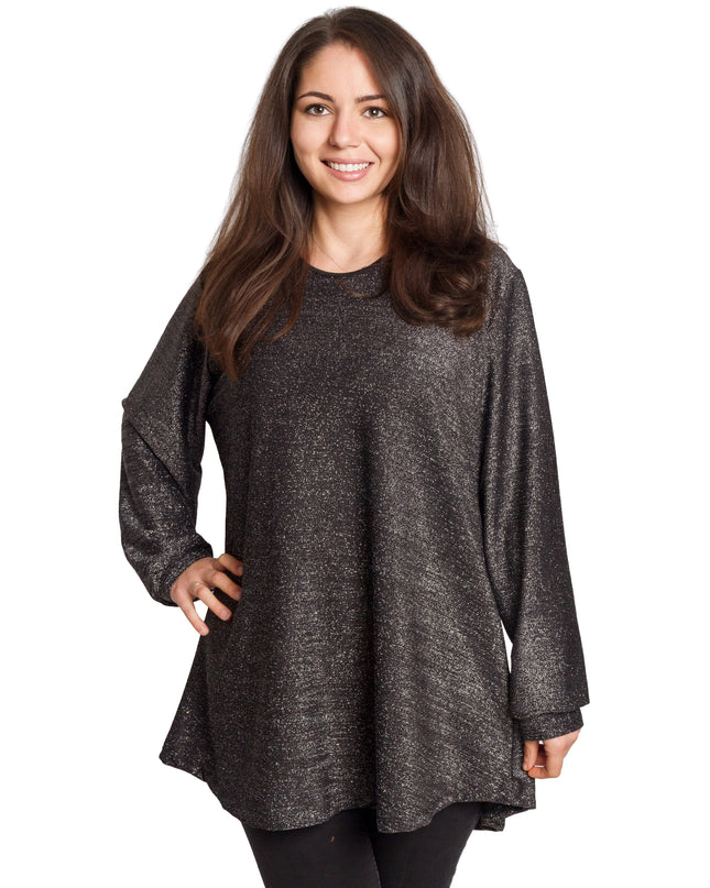 Елегантна свободна туника с блестящ десен в големи размери