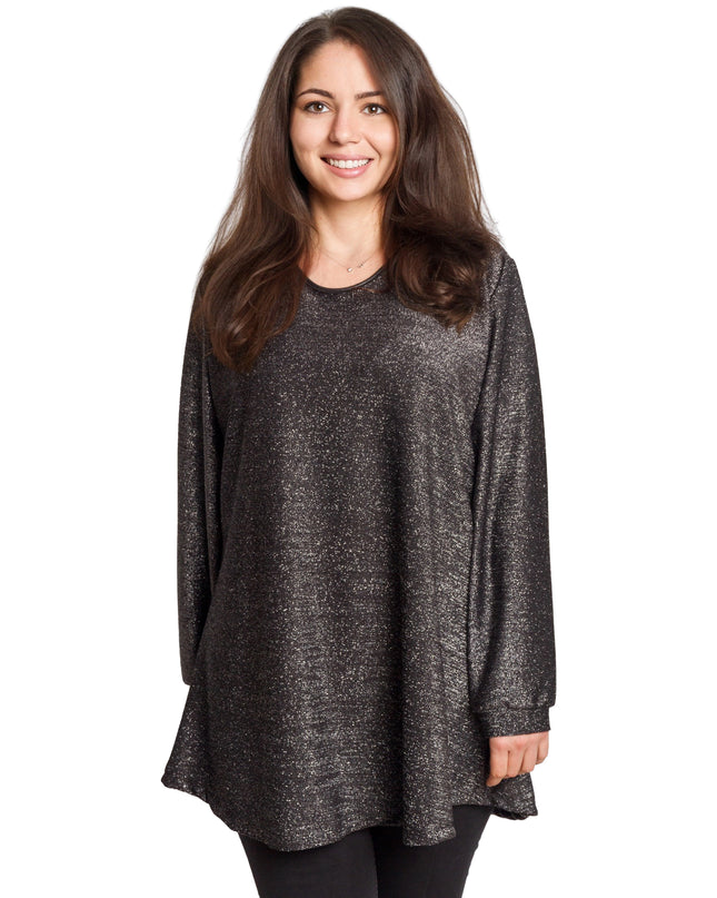 Елегантна свободна туника с блестящ десен в големи размери