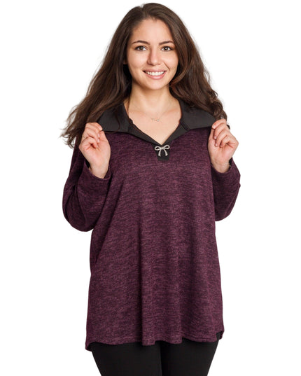 Стилна туника с яка в цвят бордо и големи размери