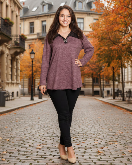 Дамска туника в пепел от рози с права кройка в големи размери