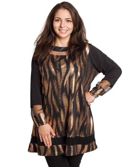 Празнична черна туника с блестящ акцент и разкроена кройка