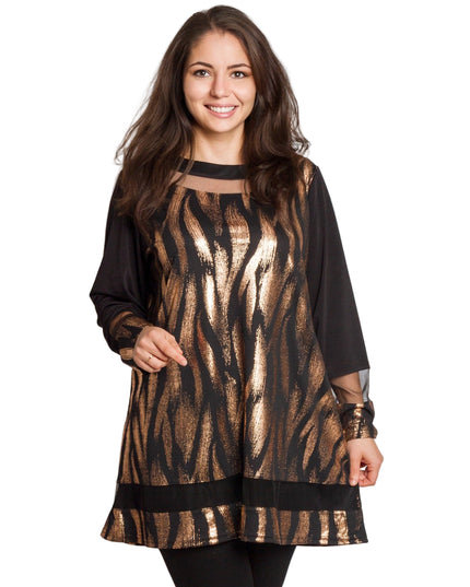 Празнична черна туника с блестящ акцент и разкроена кройка