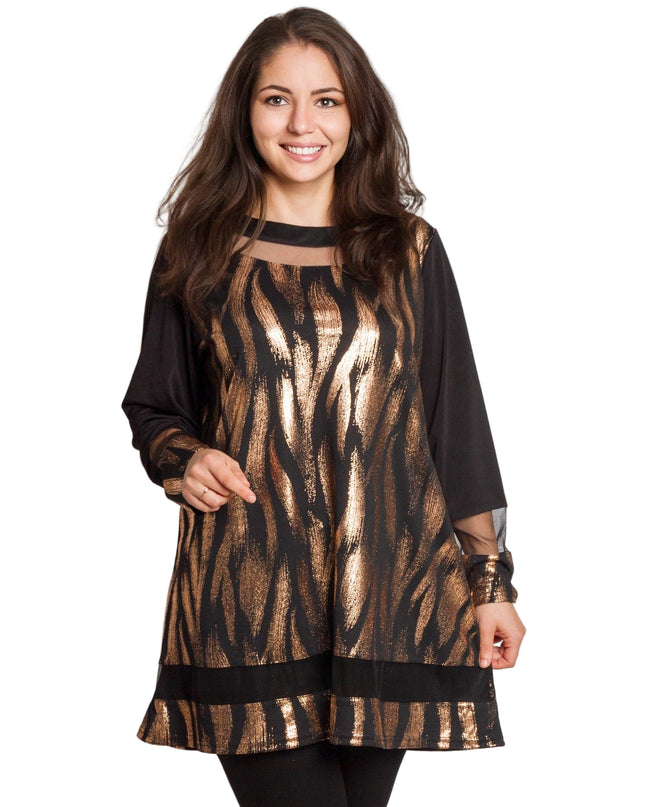 Празнична черна туника с блестящ акцент и разкроена кройка